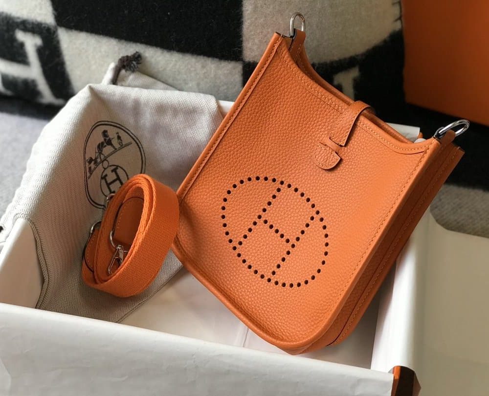 1:1 Replica Hermes Evelyne 16 Amazone Bag Orange With Silver-Toned Hardware For Women, Women's Shoulder And Crossbody Bags 6.3in/16cm