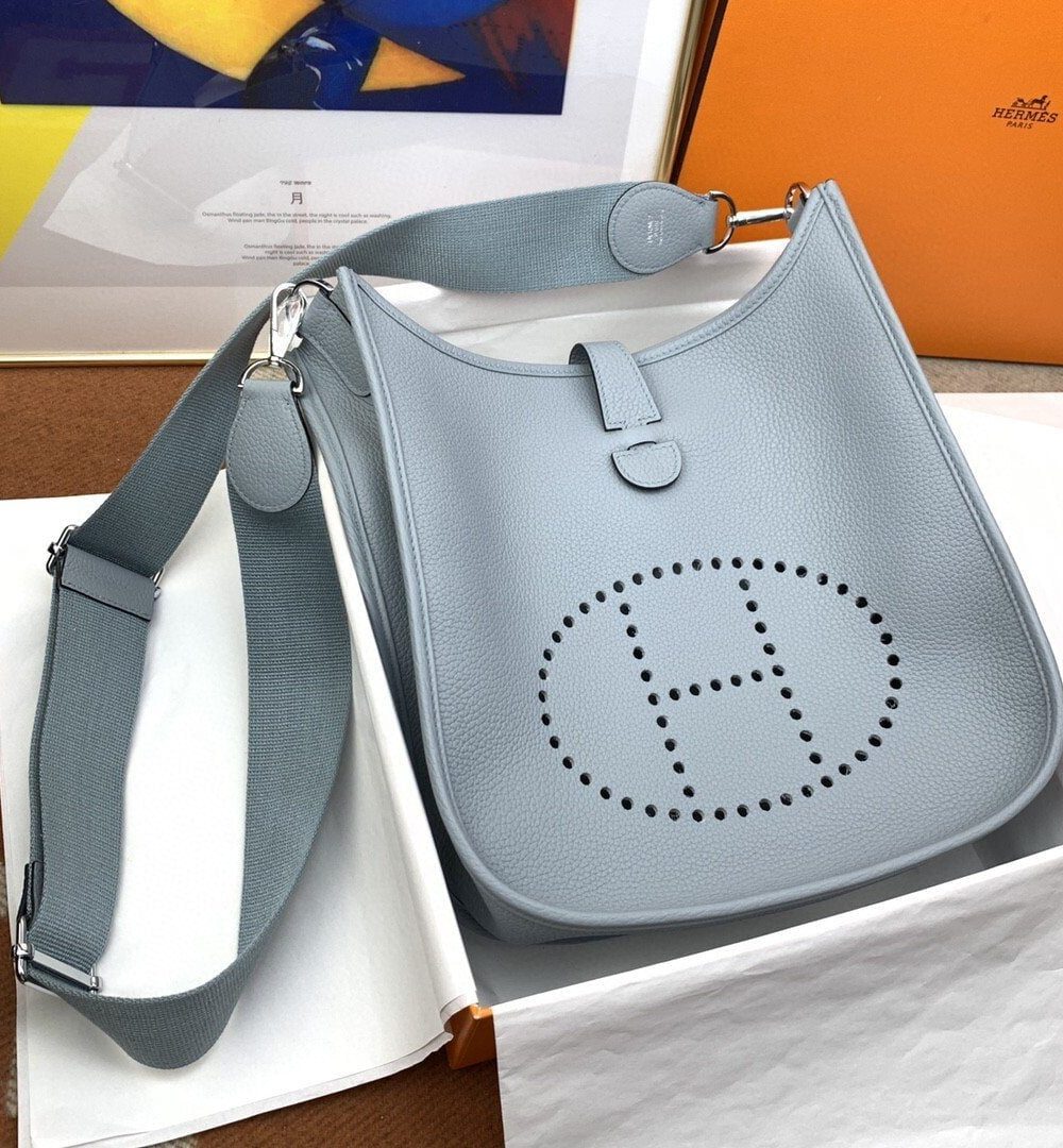 1:1 Replica Hermes Evelyne III 29 Bag Light Blue With Silver-Toned Hardware For Women, Women's Shoulder And Crossbody Bags 11.4in/29cm H056277CK18