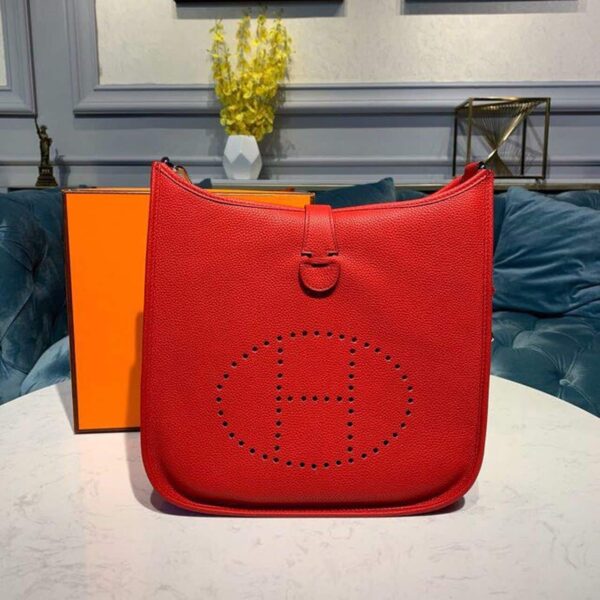 1:1 Replica Hermes Evelyne III 29 Bag Red With Silver-Toned Hardware For Women, Women's Shoulder And Crossbody Bags 11.4in/29cm