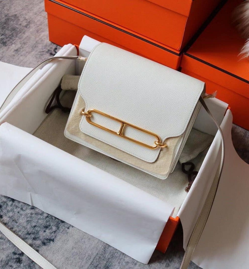 1:1 Replica Hermes Evercolor Sac Roulis 23 White For Women, Women's Handbags, Shoulder Bags 9in/23cm