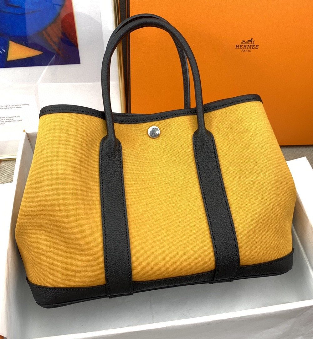 1:1 Replica Hermes Garden Party 36 Canvas Tote Bag Yellow/Black For Women, Women’s Handbags, Shoulder Bags 14.2in/36cm