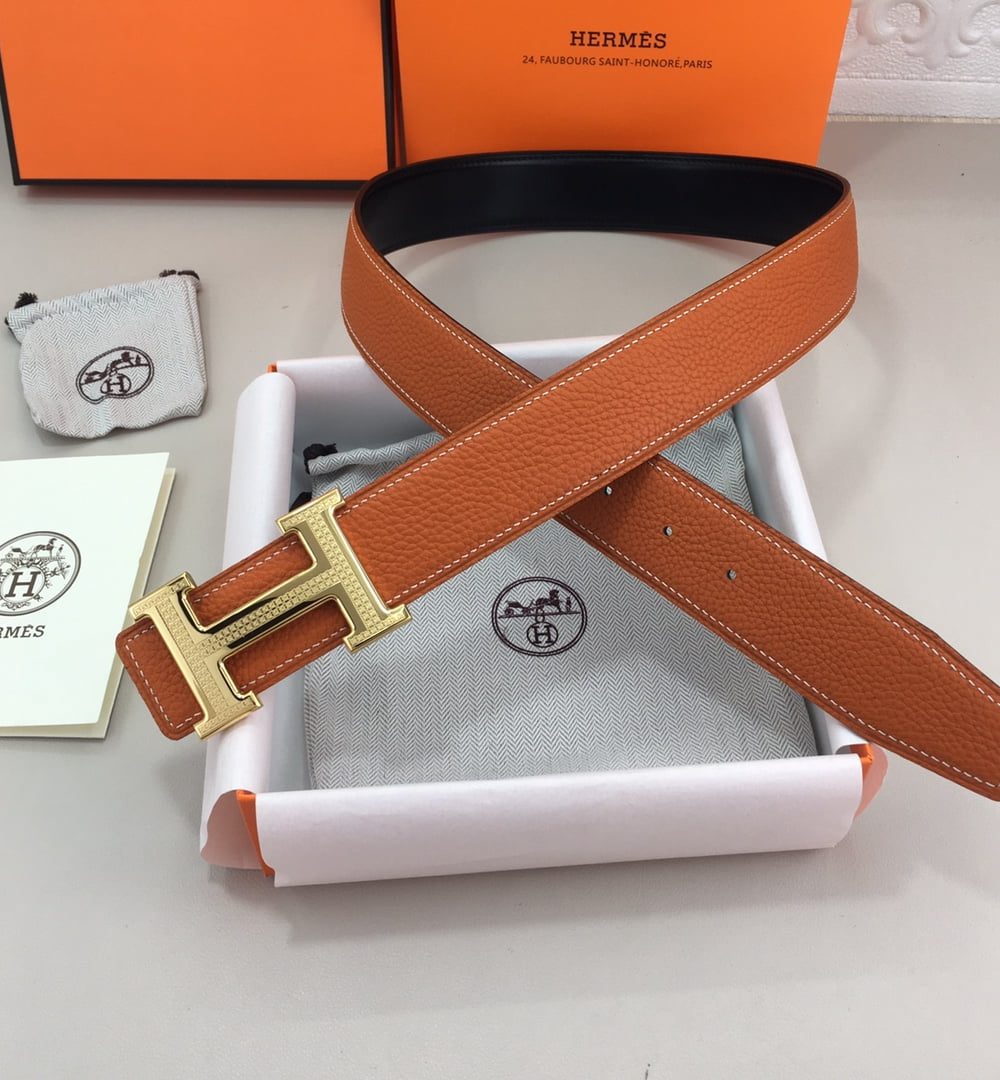 1:1 Replica Hermes H Guillochee Belt Buckle & Reversible Orange For Women, Women Belt