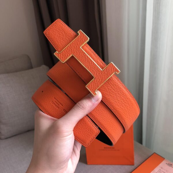 1:1 Replica Hermes H Guillochee Belt Buckle & Reversible Strap Orange For Women, Women Belt