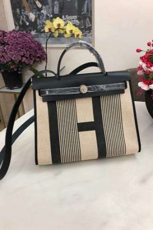 1:1 Replica Hermes Herbag Zip Bag Black/Red For Women 31cm / 12.2in