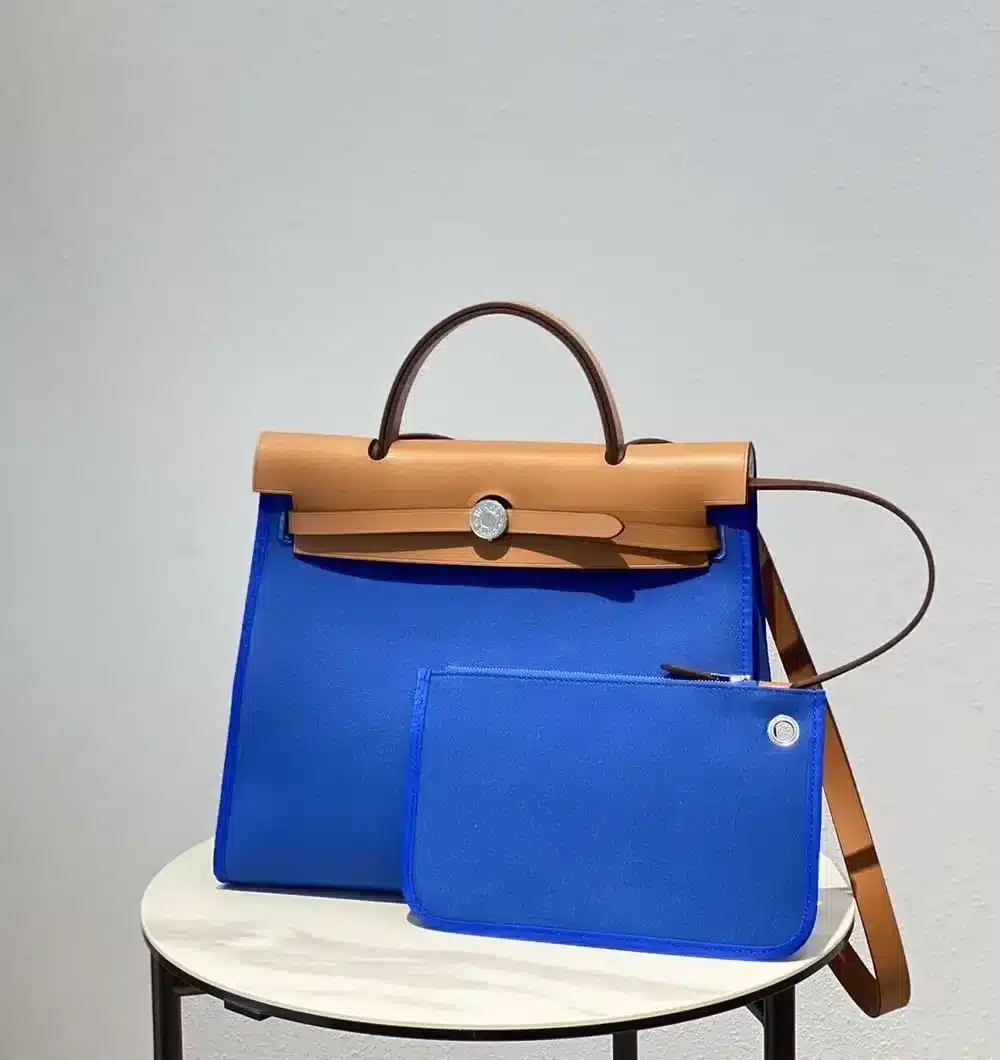 1:1 Replica Hermes Herbag Zip Bag Blue, Silver Toned Hardware Bag For Women, Women's Handbags, Shoulder Bags 12.2in/31cm