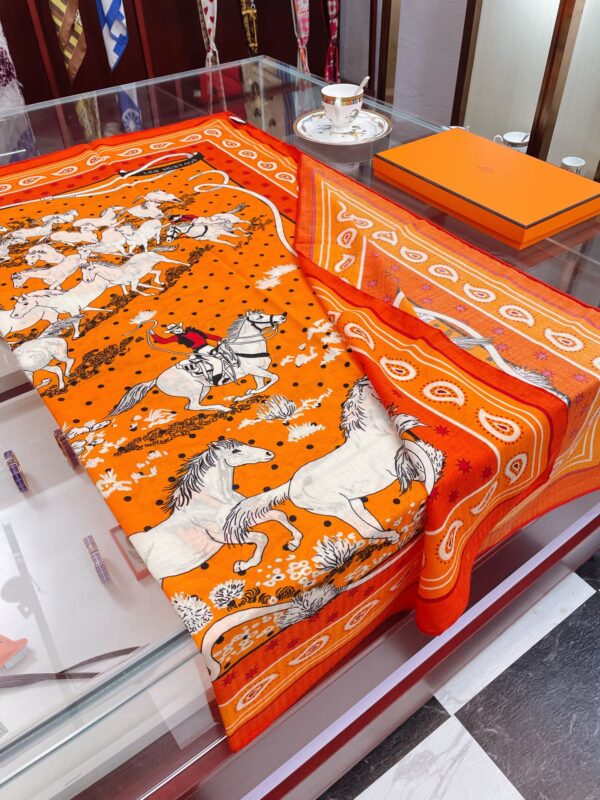 Hermes Horse Printed Patterns Square in Orange Scarf 140cm/55in 