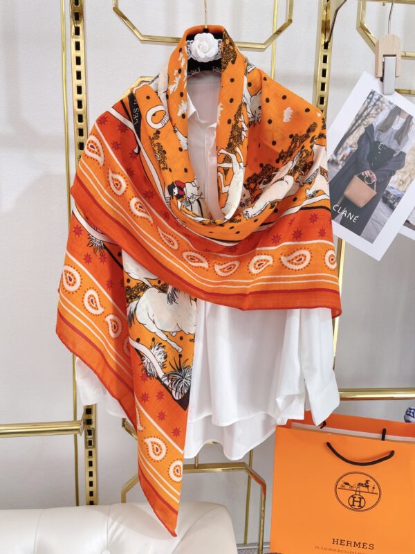 Hermes Horse Printed Patterns Square in Orange Scarf 140cm/55in