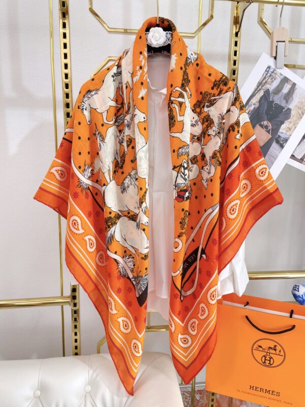Hermes Horse Printed Patterns Square in Orange Scarf 140cm/55in 