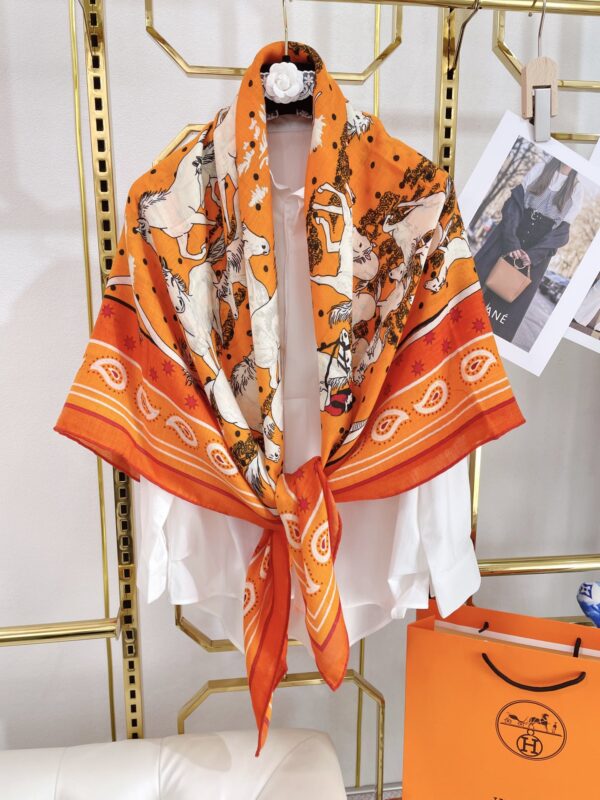 Hermes Horse Printed Patterns Square in Orange Scarf 140cm/55in