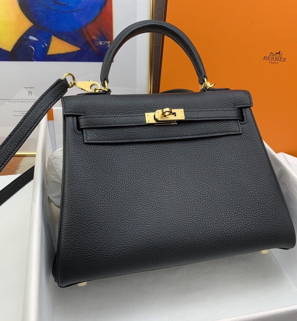 1:1 Replica Hermes Kelly 25 Retourne Togo Black Bag For Women, Women's Handbags, Shoulder Bags 10in/25cm