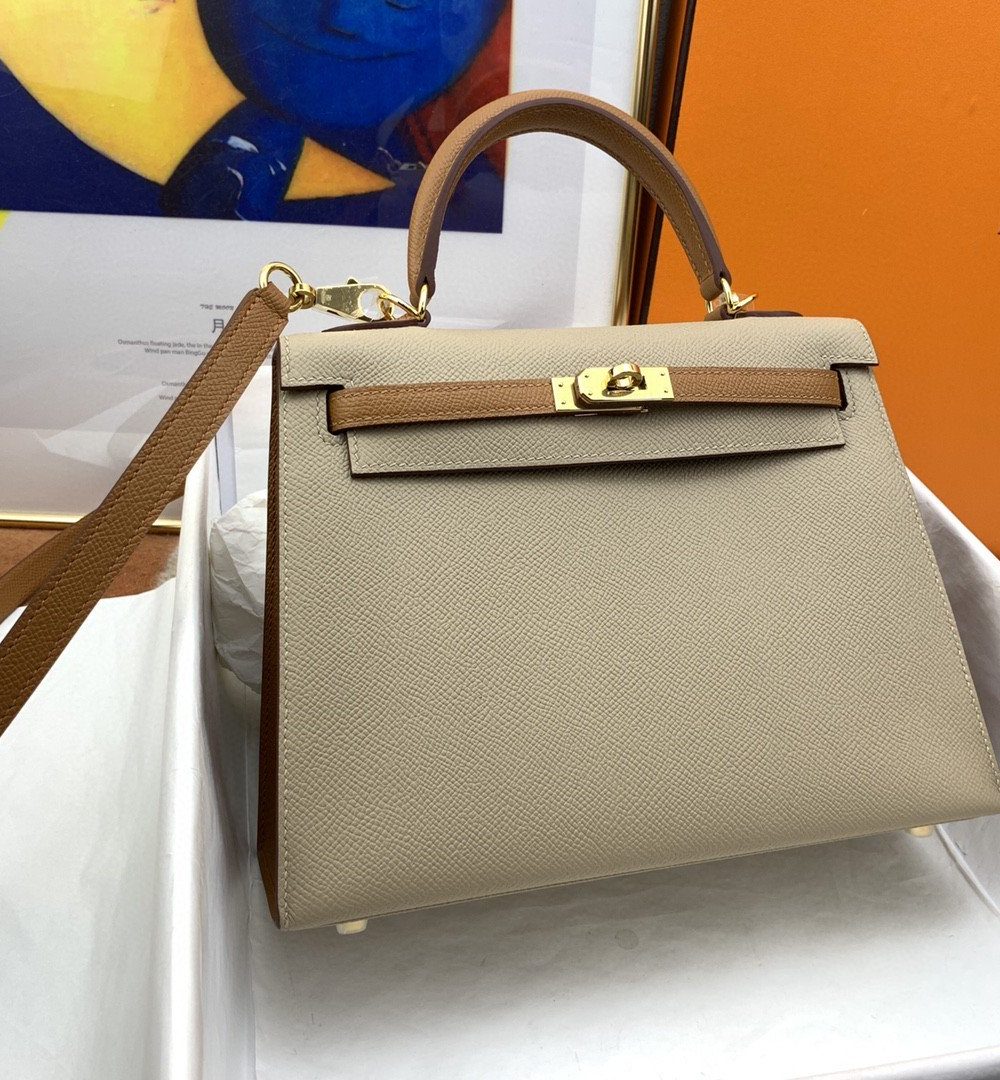 1:1 Replica Hermes Kelly 25 Sellier Epsom Etoupe/Brown Bag For Women, Women's Handbags, Shoulder Bags 10in/25cm