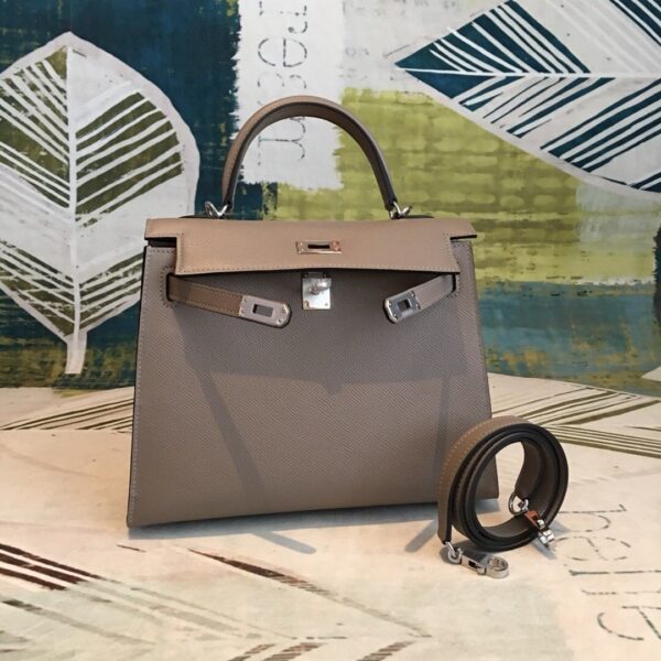 1:1 Replica Hermes Kelly 25 Sellier Epsom Gris Asphalt Bag For Women Silver Toned Hardware, Women's Handbags, Shoulder Bags 10in/25cm