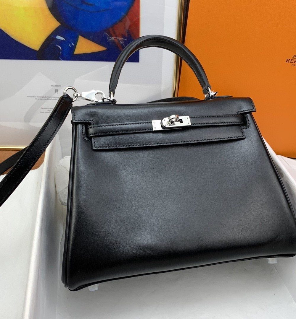 1:1 Replica Hermes Kelly 25 Swift Black Bag For Women, Women's Handbags, Shoulder Bags 10in/25cm
