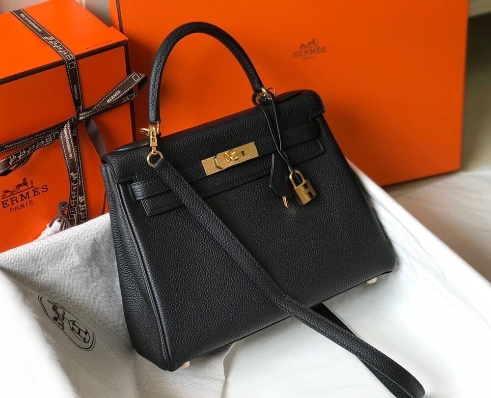 1:1 Replica Hermes Kelly 28 Retourne Togo Black Bag For Women, Women's Handbags, Shoulder Bags 11in/28cm