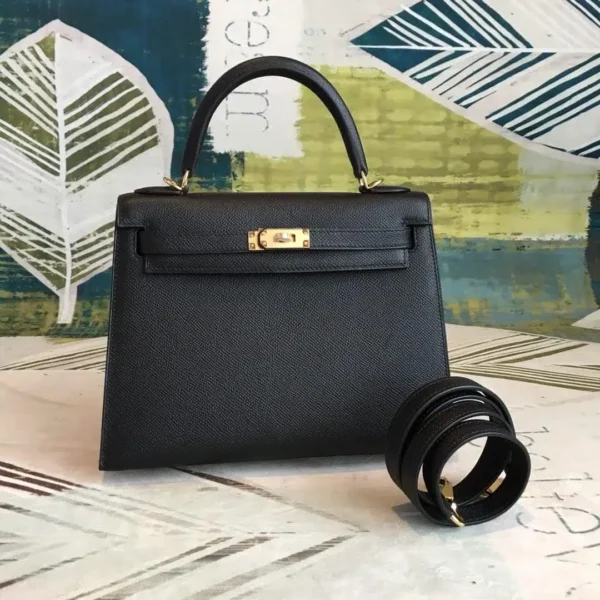 1:1 Replica Hermes Kelly Black For Women Gold Toned Hardware 10in/25cm