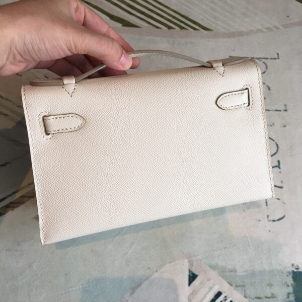 1:1 Replica Hermes Kelly Pochettee White For Women Gold Toned Hardware 8.5in/22cm