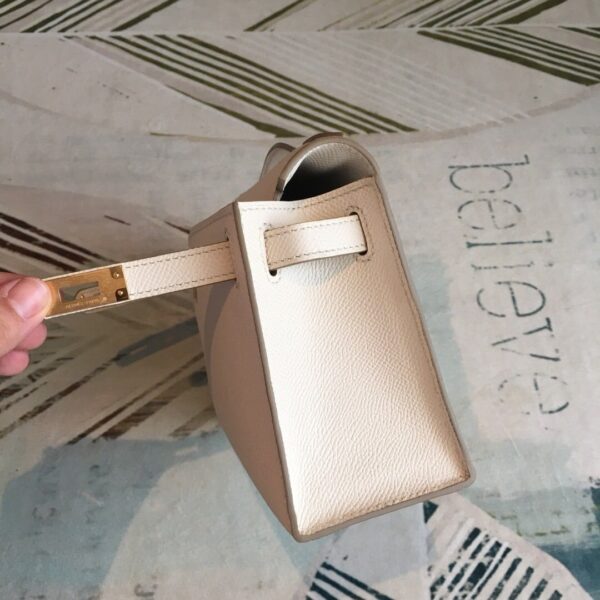 1:1 Replica Hermes Kelly Pochettee White For Women Gold Toned Hardware 8.5in/22cm