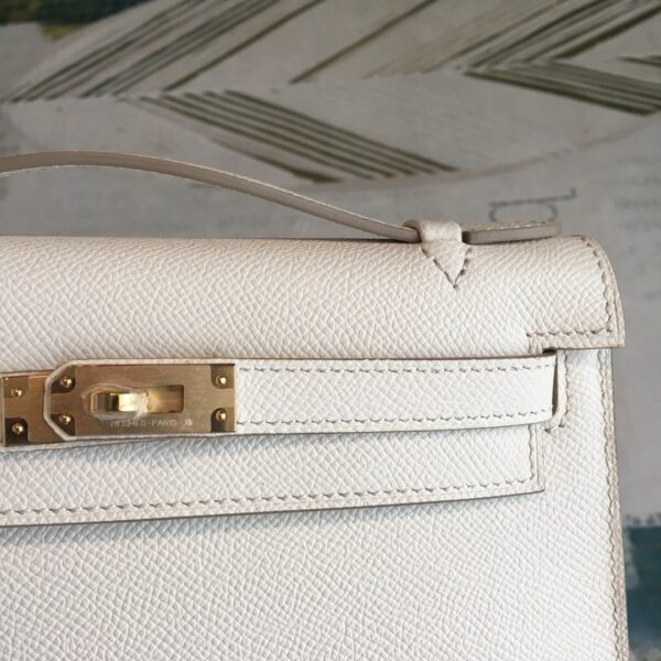 1:1 Replica Hermes Kelly Pochettee White For Women Gold Toned Hardware 8.5in/22cm