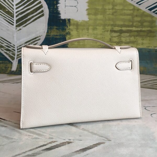 1:1 Replica Hermes Kelly Pochettee White For Women Gold Toned Hardware 8.5in/22cm