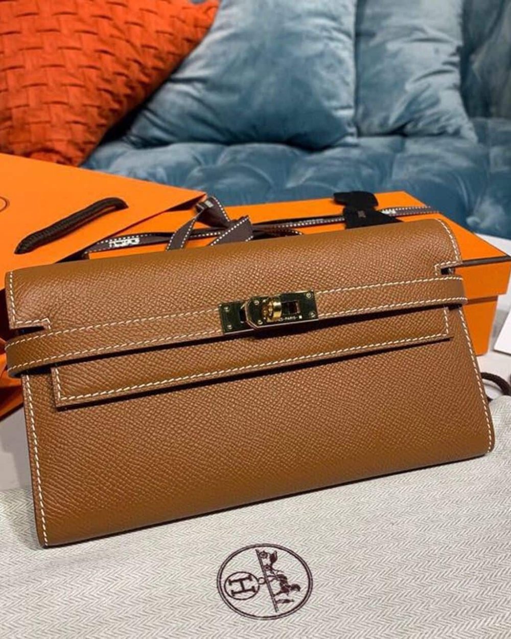 1:1 Replica Hermes Kelly Wallet To Go Woc Brown With Gold Toned Hardware Bag For Women 8.2in/21cm