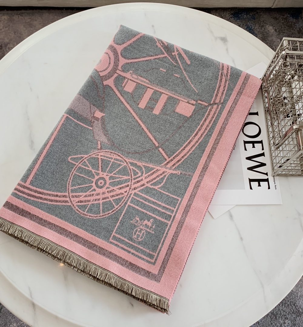 Hermes La Berline Bayadere Scarf 90 Pink 71in/180cm 