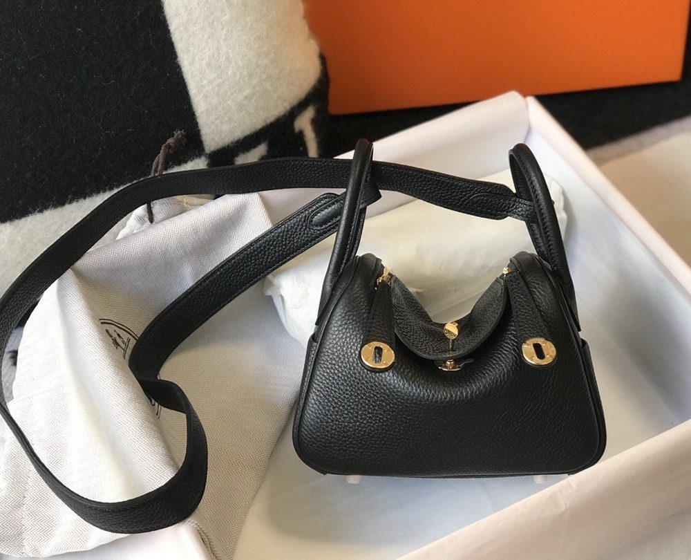 1:1 Replica Hermes Lindy Mini Clemence Bag Black For Women, Women’s Handbags, Shoulder And Crossbody Bags 7.5in/19cm