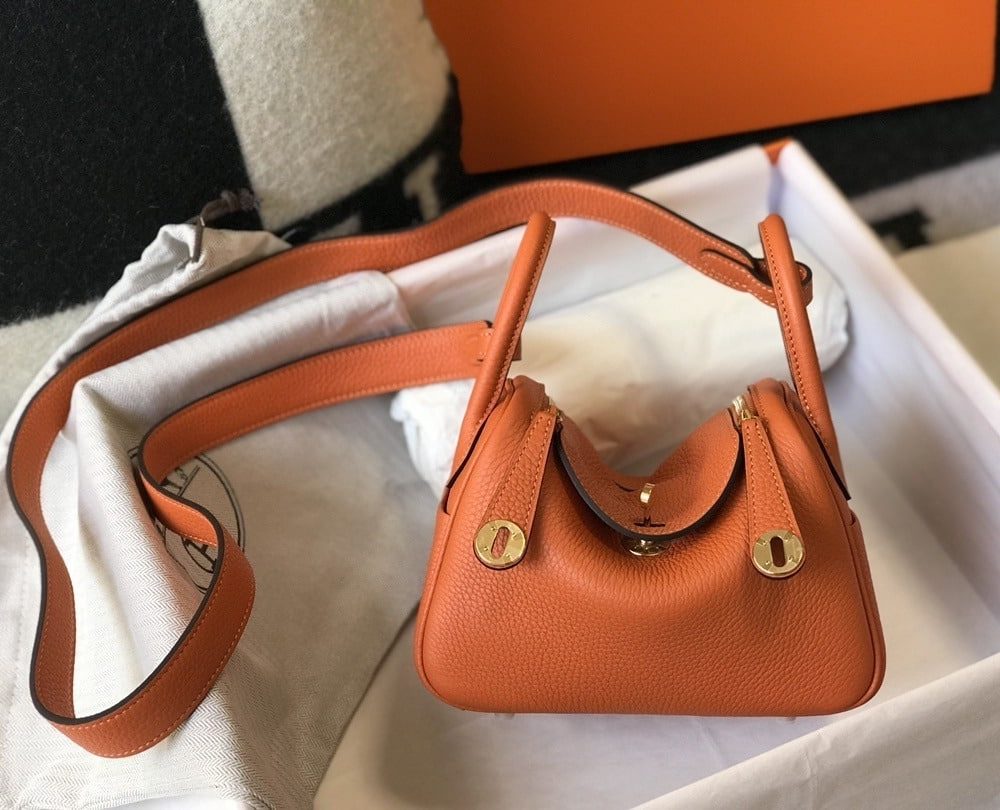 1:1 Replica Hermes Lindy Mini Clemence Bag Orange For Women, Women’s Handbags, Shoulder And Crossbody Bags 7.5in/19cm