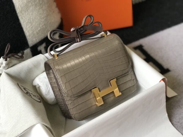 1:1 Replica Hermes Mini Constance Bag Grey For Women Gold Color Hardware 7.1in/18cm