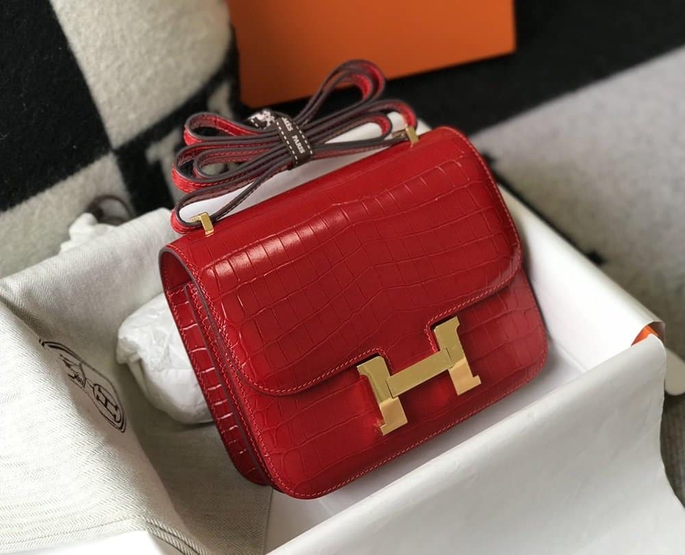 1:1 Replica Hermes Mini Constance Bag Red For Women Gold Color Hardware 7.1in/18cm
