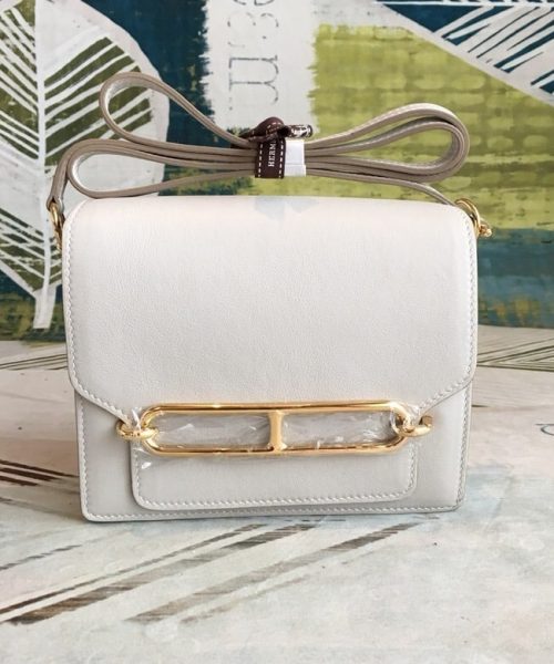 1:1 Replica Hermes Mini Evercolor Sac Roulis 19 White Gold Hardware For Women 7.5in/19cm