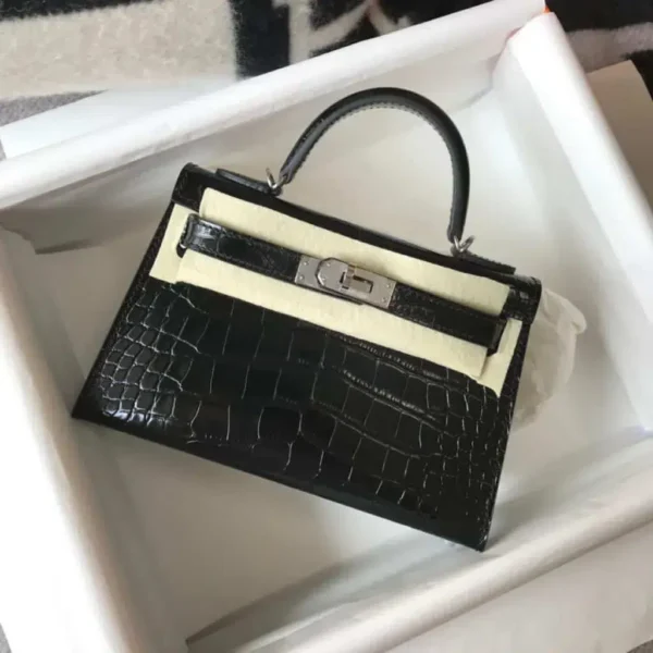 1:1 Replica Hermes Mini Kelly 19 Black Silver Toned Hardware Bag For Women, Women's Handbags, Shoulder Bags 7.5in/19cm