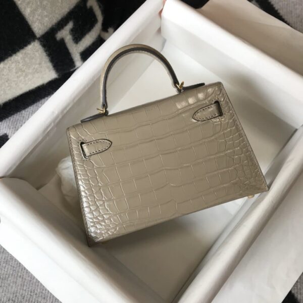1:1 Replica Hermes Mini Kelly 19 Embossed Patent Light Grey Bag With Gold-Toned Harware For Women, Women's Handbags, Shoulder Bags 7.5in/19cm