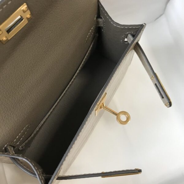 1:1 Replica Hermes Mini Kelly 19 Embossed Patent Light Grey Bag With Gold-Toned Harware For Women, Women's Handbags, Shoulder Bags 7.5in/19cm