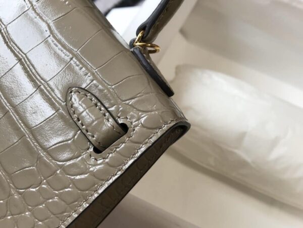 1:1 Replica Hermes Mini Kelly 19 Embossed Patent Light Grey Bag With Gold-Toned Harware For Women, Women's Handbags, Shoulder Bags 7.5in/19cm