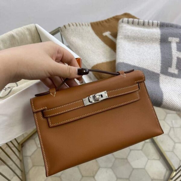 1:1 Replica Hermes Mini Kelly KP Pochette Black/Khaki Green/Yellow/Brown For Women 22cm / 8.7in