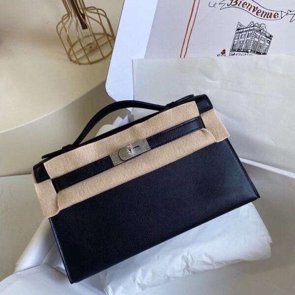 1:1 Replica Hermes Mini Kelly KP Pochette Black/Khaki Green/Yellow/Brown For Women 22cm / 8.7in