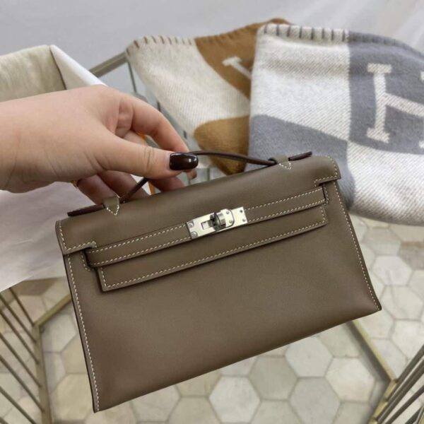 1:1 Replica Hermes Mini Kelly KP Pochette Black/Khaki Green/Yellow/Brown For Women 22cm / 8.7in