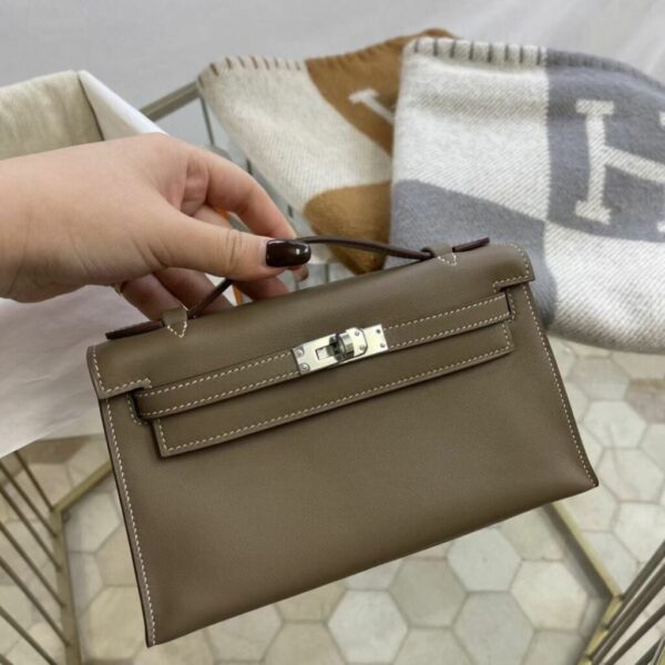 1:1 Replica Hermes Mini Kelly KP Pochette Black/Khaki Green/Yellow/Brown For Women 22cm / 8.7in