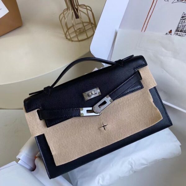 1:1 Replica Hermes Mini Kelly KP Pochette Black/Khaki Green/Yellow/Brown For Women 22cm / 8.7in
