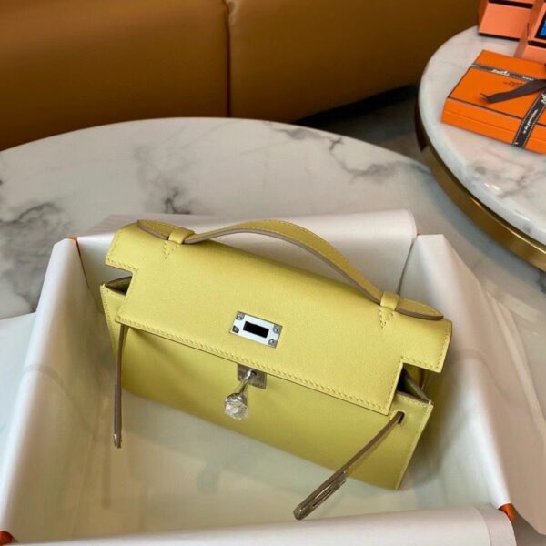 1:1 Replica Hermes Mini Kelly KP Pochette Black/Khaki Green/Yellow/Brown For Women 22cm / 8.7in