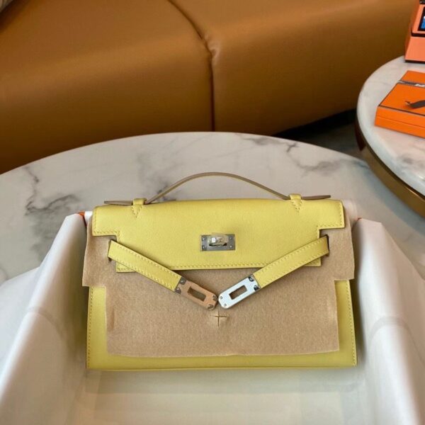 1:1 Replica Hermes Mini Kelly KP Pochette Black/Khaki Green/Yellow/Brown For Women 22cm / 8.7in