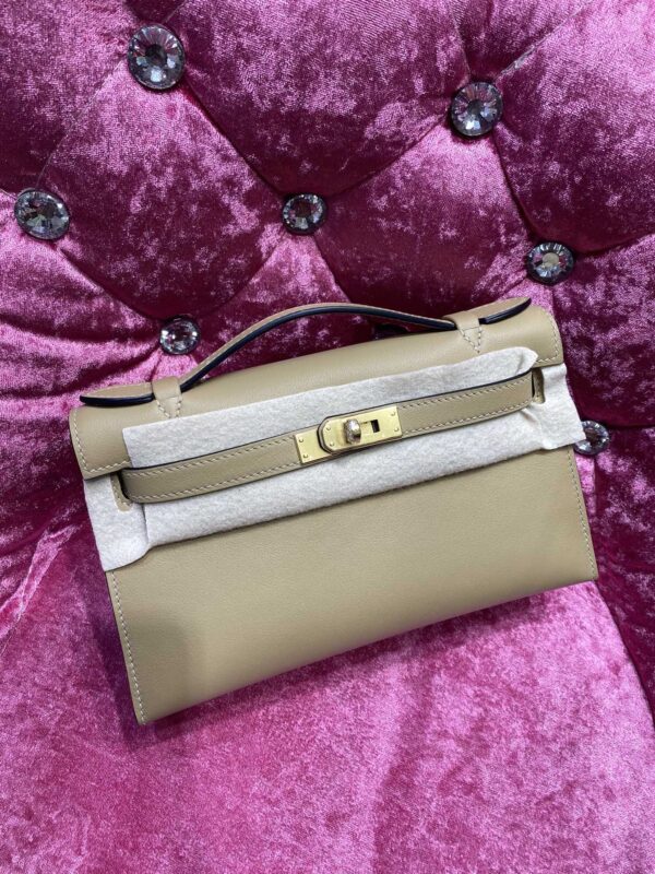 1:1 Replica Hermes Mini Kelly KP Pochette Black/Light Brown/Pink/Yellow/White For Women 22cm / 8.7in