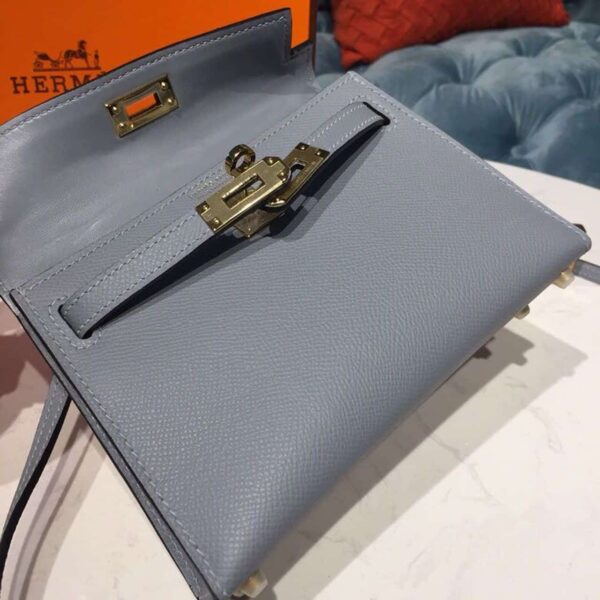 1:1 Replica Hermes Mini Kelly Light Blue For Women Gold Toned Hardware 7.5in/19cm