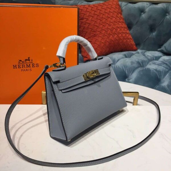 1:1 Replica Hermes Mini Kelly Light Blue For Women Gold Toned Hardware 7.5in/19cm