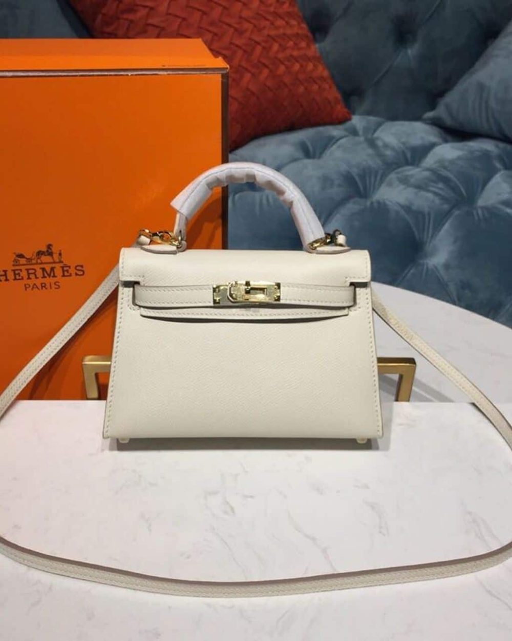 1:1 Replica Hermes Mini Kelly White For Women Gold Toned Hardware 7.5in/19cm