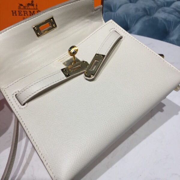 1:1 Replica Hermes Mini Kelly White For Women Gold Toned Hardware 7.5in/19cm