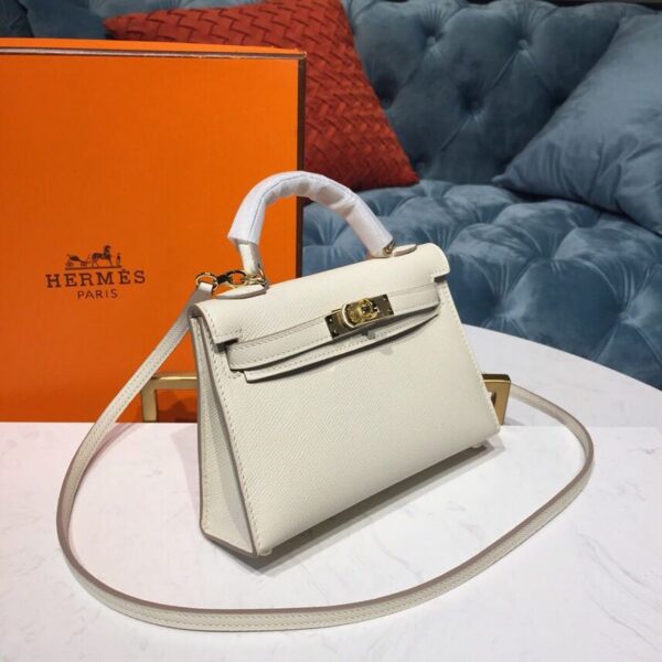 1:1 Replica Hermes Mini Kelly White For Women Gold Toned Hardware 7.5in/19cm