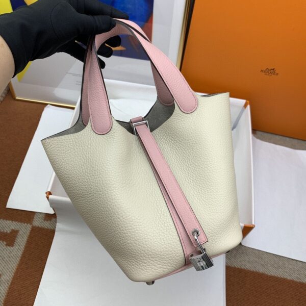 1:1 Replica Hermes Picotin Lock 18 Bag Beige/Pink With Silver-Toned Hardware For Women, Women's Handbags 7.1in/18cm