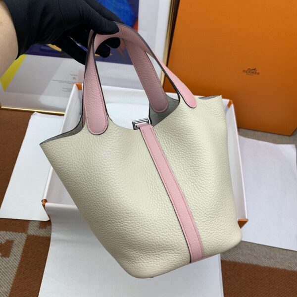 1:1 Replica Hermes Picotin Lock 18 Bag Beige/Pink With Silver-Toned Hardware For Women, Women's Handbags 7.1in/18cm