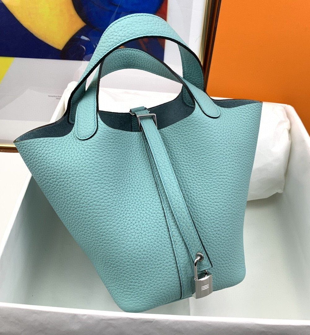 1:1 Replica Hermes Picotin Lock 18 Bag Light Blue With Silver-Toned Hardware For Women, Women's Handbags 7.1in/18cm